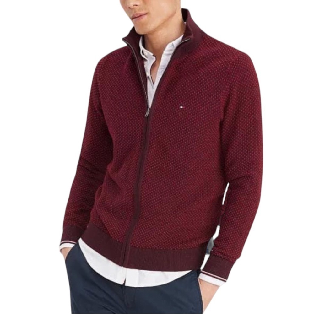 Vintage Tommy Hilfiger 100% Cotton Zip Up Sweater Red Size Medium